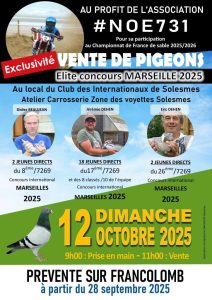 Vente de Pigeons au profit de l’Association #NOE731