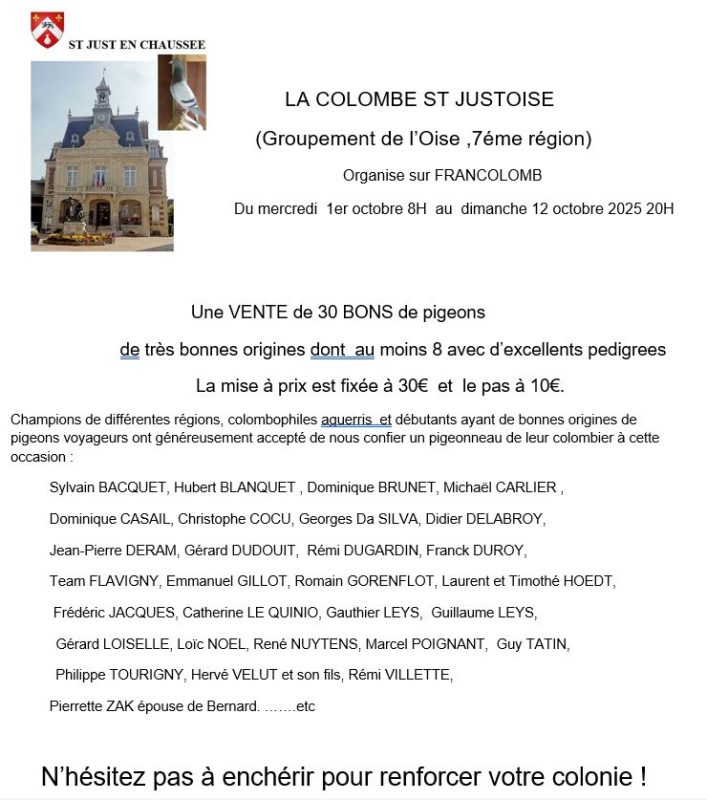 Vente de  Bons : La Colombe de ST JUST EN CHAUSSEE – 60