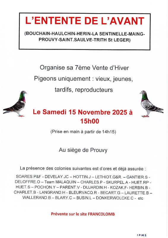 Pré-Vente : Entente de l’AVANT