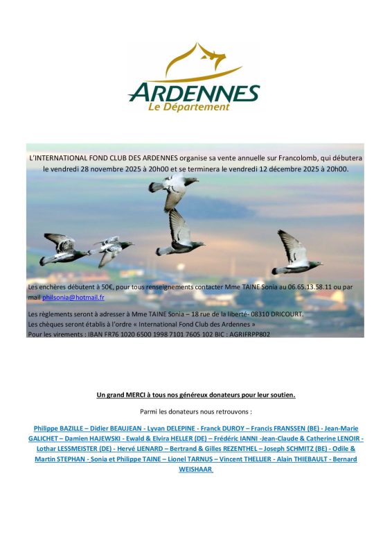 Vente de Bons : IFCA INTERNATIONAL FOND CLUB des ARDENNES