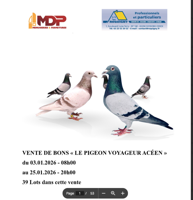 Vente de Bons : Le Pigeon Voyageur Acéen – ACY (02)