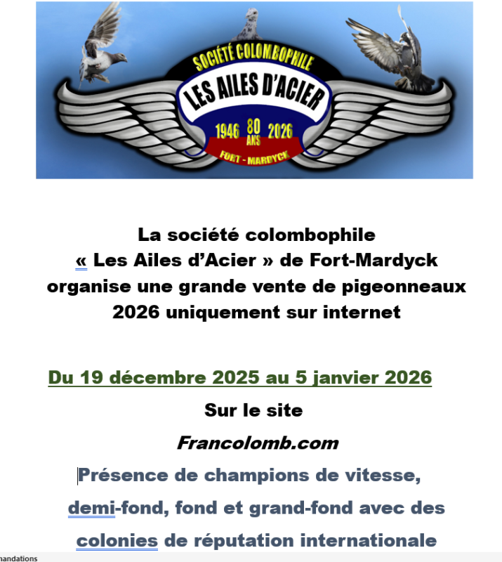 Vente de Bons : Les Ailes d&rsquo;Acier de FORT MARDYCK