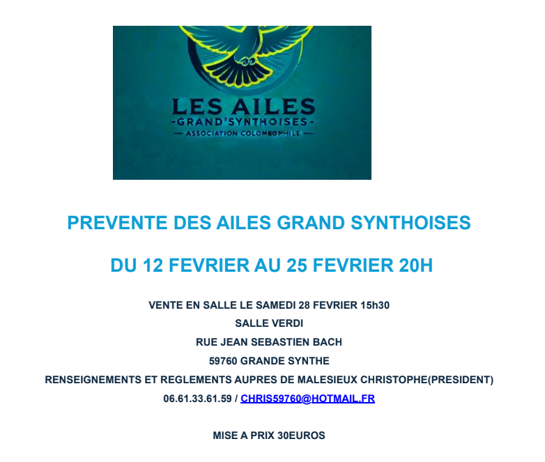 Pré-Vente de Bons : Les Ailes Grand Synthoises de GRANDE-SYNTHE