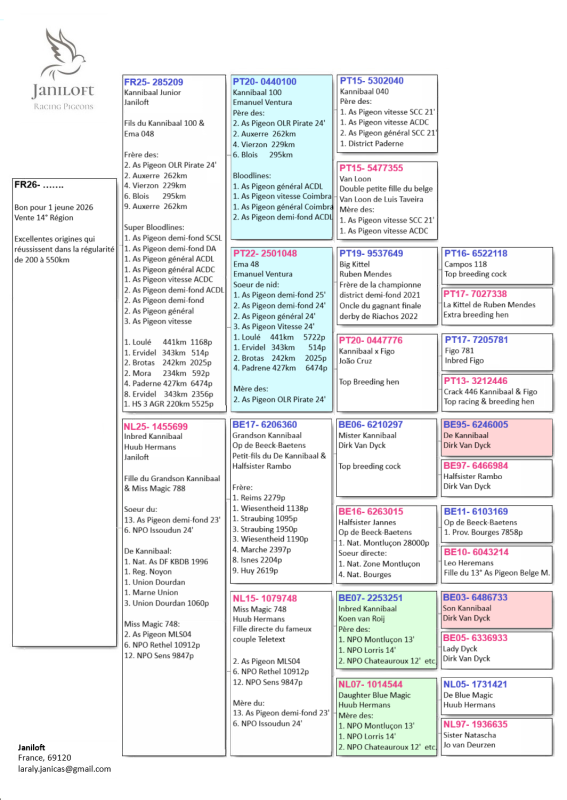 Pedigree kannihuub x kanni jr (14° rég)