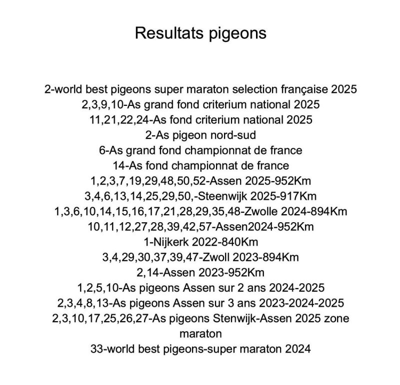 Palmares pigeons