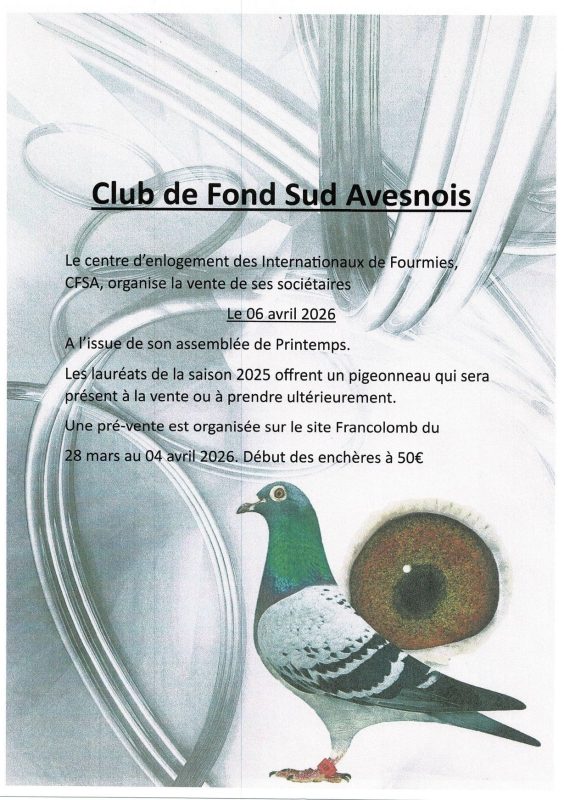 Pré-Vente :  CFSA – Club de Fond Sud Avesnois