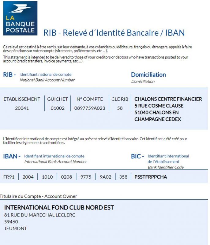 RIB BANQUE POSTALE IFCNE